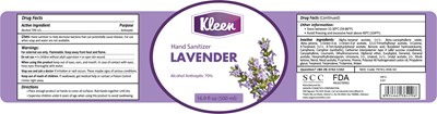 Kleen Hand Sanitizer Lavender 500ml Label (Kleen Lavender 500ml)